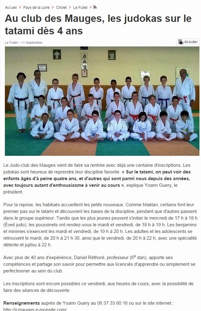 Judo Club des Mauges dans Ouest France 